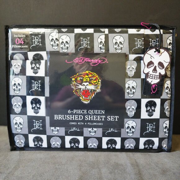 Ed Hardy Skulls 6 Piece Double Brushed Queen Sheet Set - Picture 1 of 6